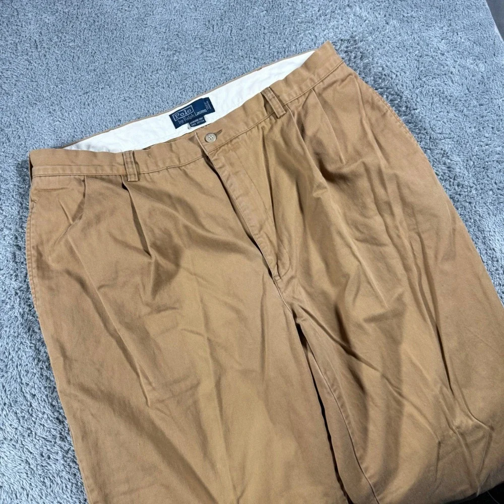 Vintage Polo Ralph Lauren Hammond Pant‎ Mens 42x30 Khaki Double Pleated Chino